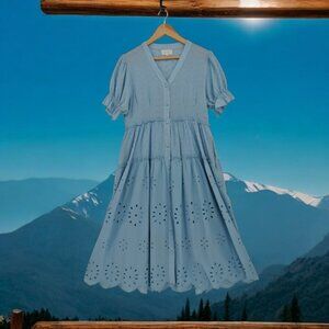 Melloday Blue Midi Dress S Floral Stitching Cut Outs